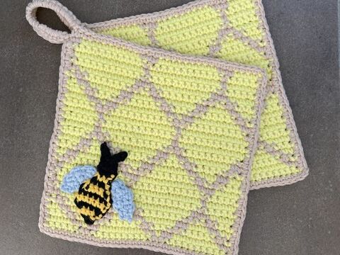 Häkelanleitung Topflappen Wabe