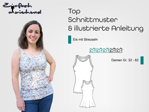 Schnittmuster Sommertop Eis mit Streuseln Gr. 32 - 62 Damen