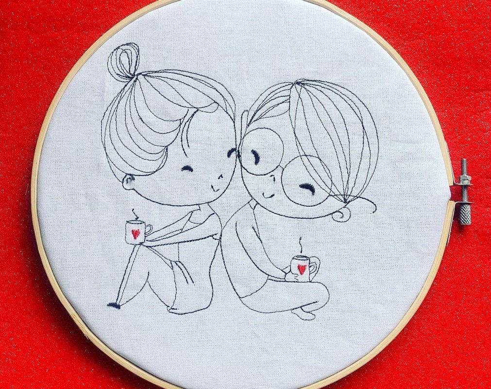 Stickdatei Doodle Liebespaar Love Redwork Set 844 Maschinenstickerei