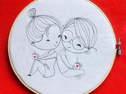 Stickdatei Doodle Liebespaar Love Redwork Set 844 Maschinenstickerei
