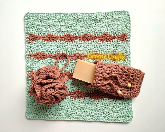 Spa Set Crochet Bundle - Bath Pouf, Face Scrubbies, Soap Saver, Washcloth