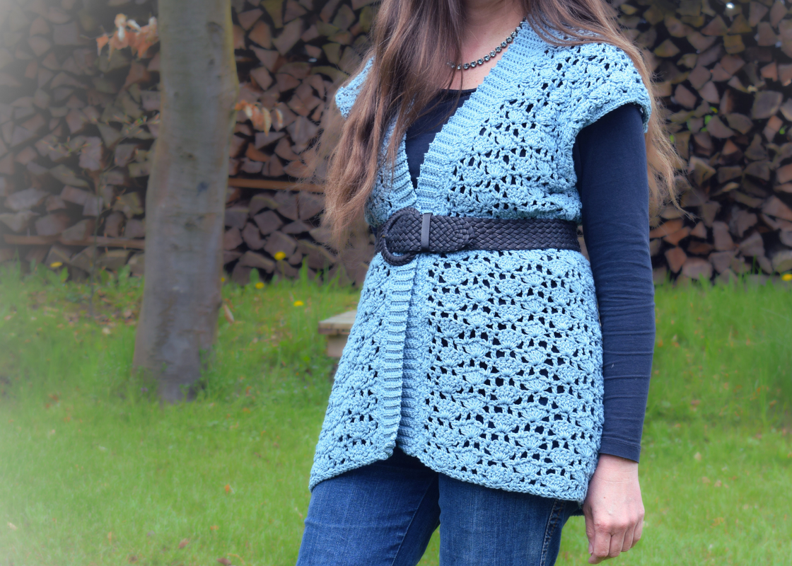 Crochet Vest pattern, waistcoat, 10 sizes for women, XS - 5XL