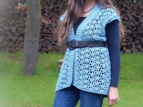 Luftige Weste häkeln, Häkeljacke, in 10 Größen, XS - 5XL