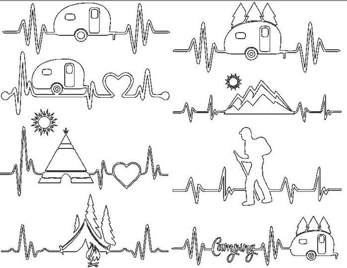 Stickdatei - Camping Liebe 8 Motive Linie Redwork