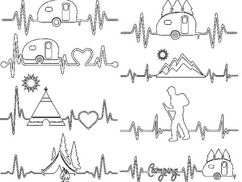 Stickdatei - Camping Liebe 8 Motive Linie Redwork