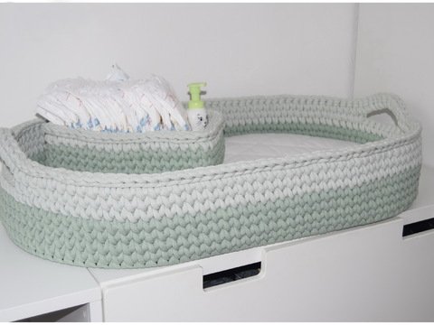 - NOÈ - Wickelkorb + Windelkorb häkeln, Set Baby, Geschenk, Geburt, Taufe