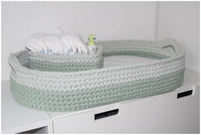 - NOÈ - Wickelkorb + Windelkorb häkeln, Set Baby, Geschenk, Geburt, Taufe