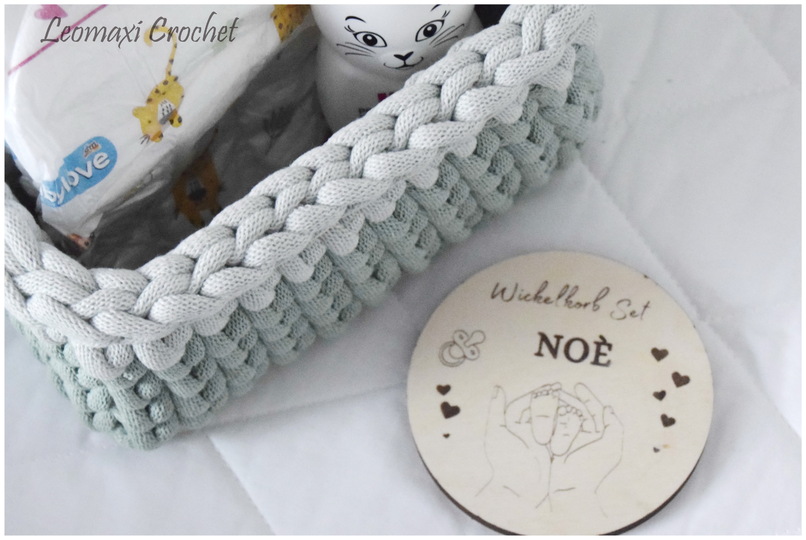 - NOÈ - Wickelkorb + Windelkorb häkeln, Set Baby, Geschenk, Geburt, Taufe