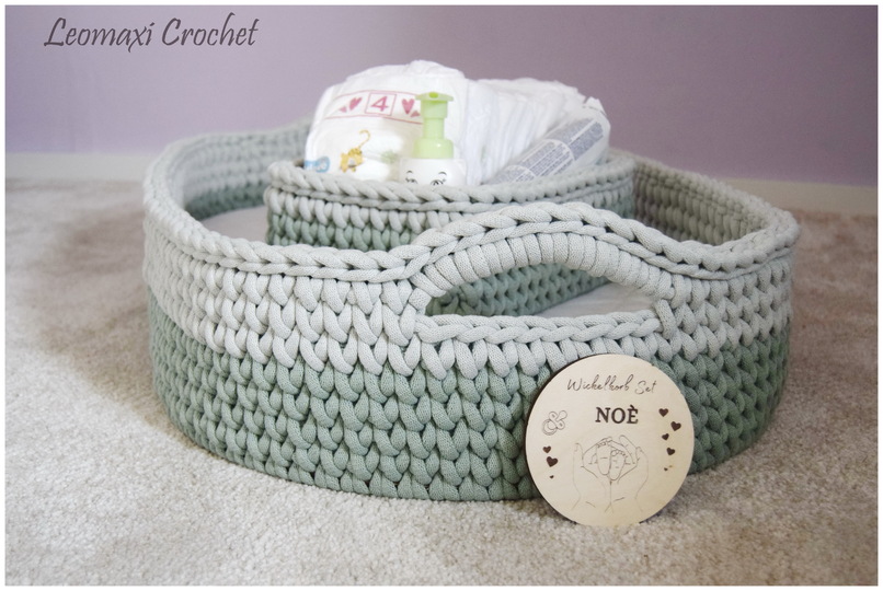 - NOÈ - Wickelkorb + Windelkorb häkeln, Set Baby, Geschenk, Geburt, Taufe