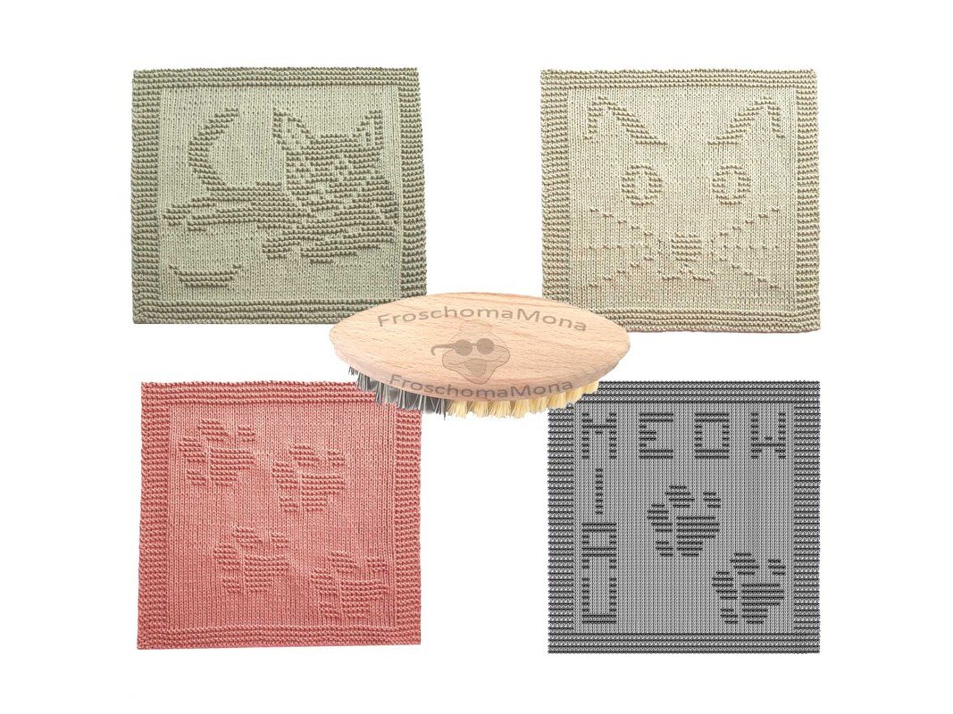 Sparset Katze Spültücher 4 Katzen Strickanleitungen im Set Pfotentuch Spüli