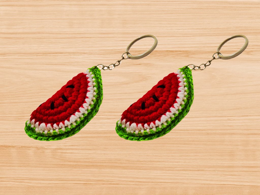 Crochet Watermelon Keychain PDF + Video Tutorial in English Only