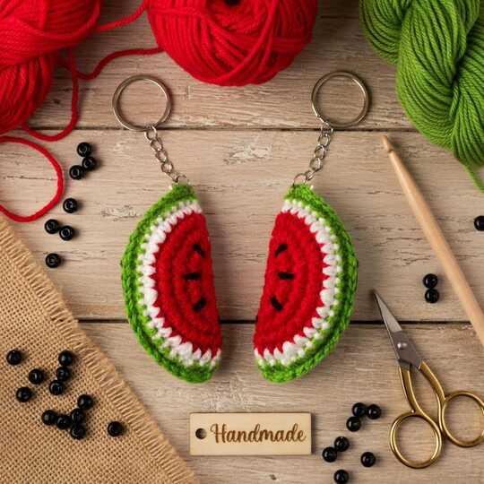 Crochet Watermelon Keychain PDF + Video Tutorial in English Only