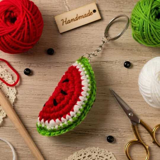 Crochet Watermelon Keychain PDF + Video Tutorial in English Only