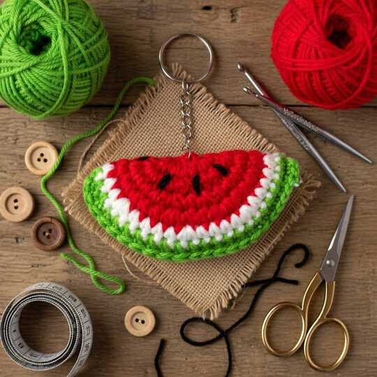 Crochet Watermelon Keychain PDF + Video Tutorial in English Only