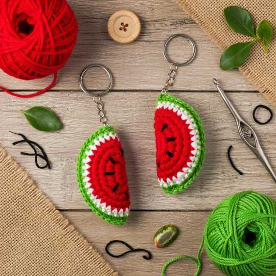 Crochet Watermelon Keychain PDF + Video Tutorial in English Only