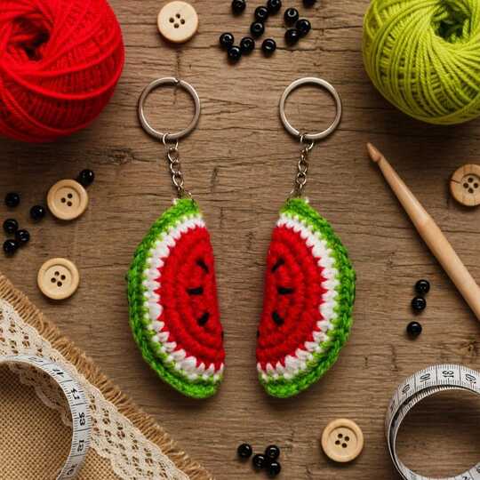 Crochet Watermelon Keychain PDF + Video Tutorial in English Only