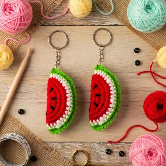Crochet Watermelon Keychain PDF + Video Tutorial in English Only