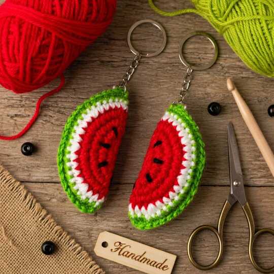 Crochet Watermelon Keychain PDF + Video Tutorial in English Only