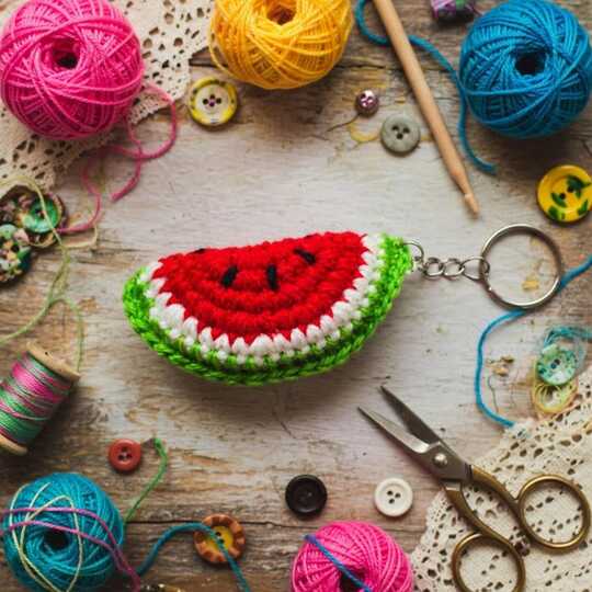 Crochet Watermelon Keychain PDF + Video Tutorial in English Only