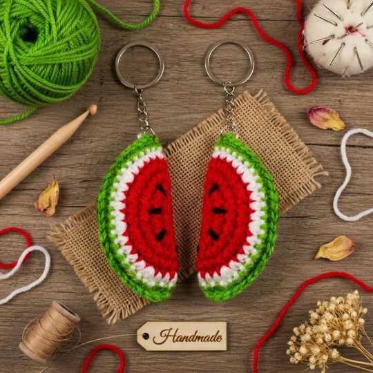 Crochet Watermelon Keychain PDF + Video Tutorial in English Only