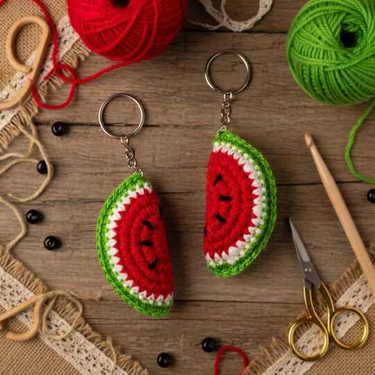 Crochet Watermelon Keychain PDF + Video Tutorial in English Only