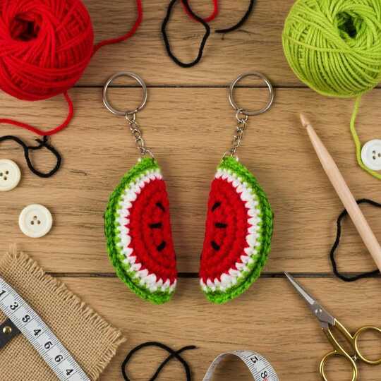 Crochet Watermelon Keychain PDF + Video Tutorial in English Only