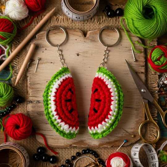 Crochet Watermelon Keychain PDF + Video Tutorial in English Only