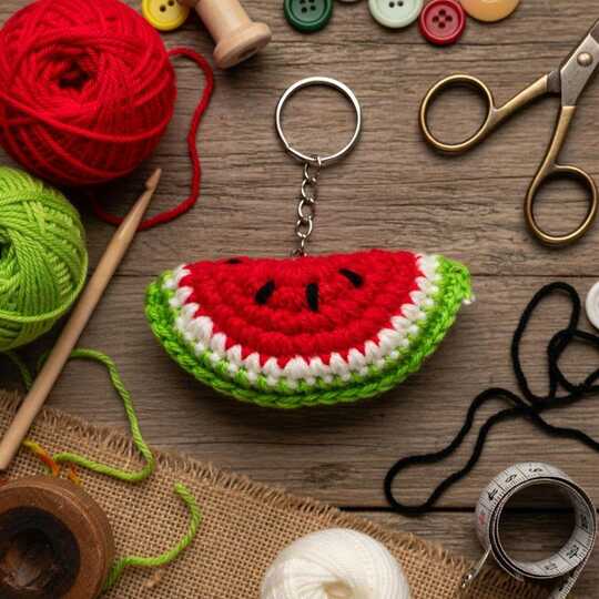 Crochet Watermelon Keychain PDF + Video Tutorial in English Only