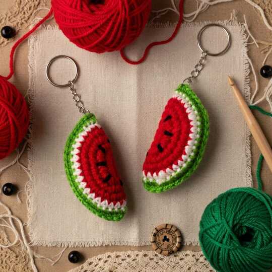 Crochet Watermelon Keychain PDF + Video Tutorial in English Only