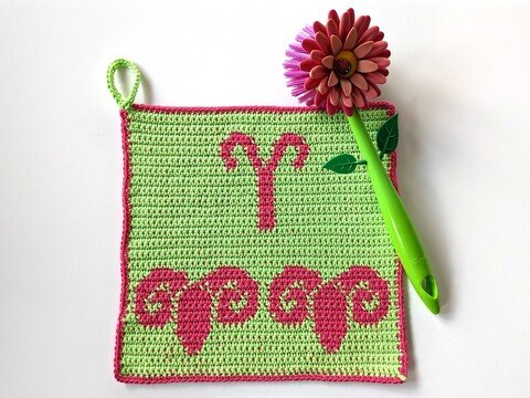 Sternzeichen Tuch / Topflappen "Widder" - Häkelanleitung