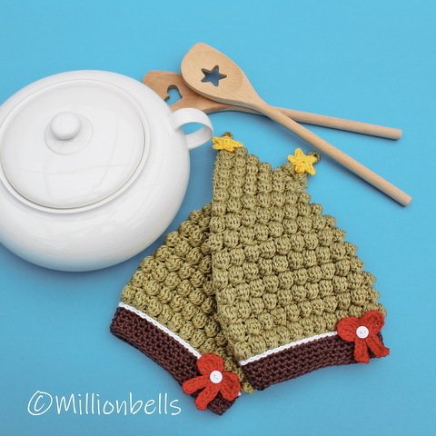 Christmas Tree Oven Mitts Crochet Pattern Xmas Potholders Kitchen