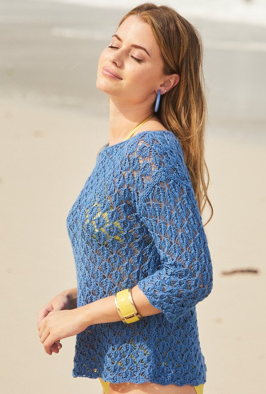 Blauer Pulli mit Lochmuster - Bild 4