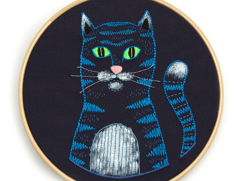 Embroidery Pattern Blue Cat Beginner