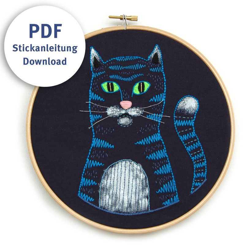 Embroidery Pattern Blue Cat Beginner - Image 2