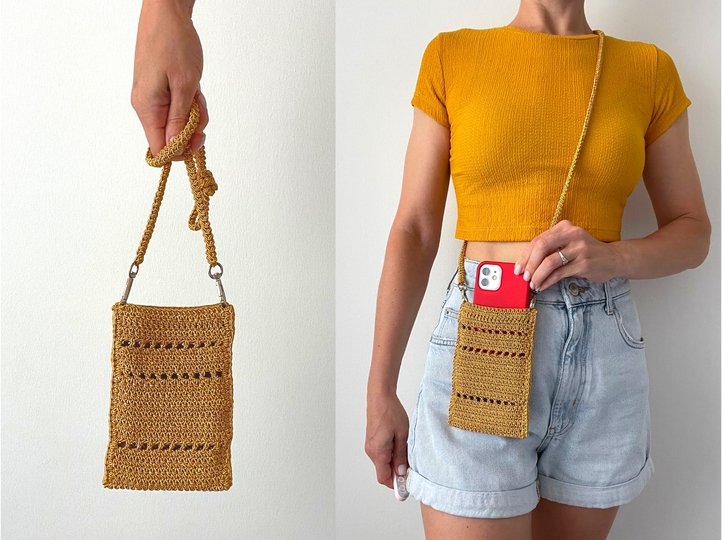 Crochet crossbody phone bag pattern, shoulder pouch, raffia mini purse bag1
