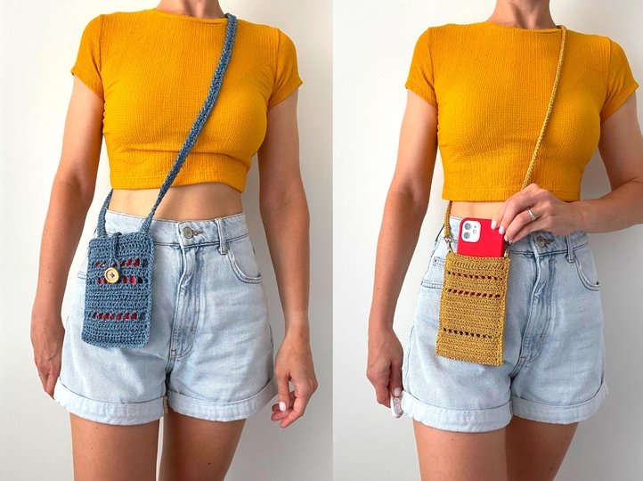 Crochet crossbody phone bag pattern, shoulder pouch, raffia mini purse bag1