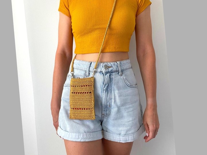 Crochet crossbody phone bag pattern, shoulder pouch, raffia mini purse bag1