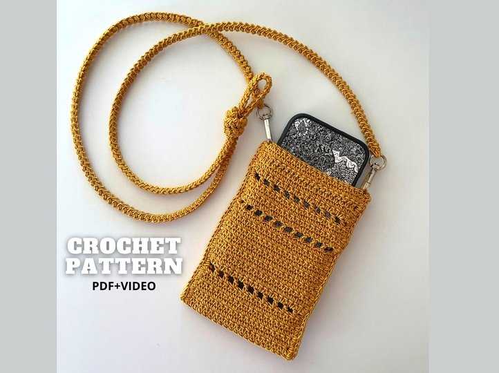Crochet crossbody phone bag pattern, shoulder pouch, raffia mini purse bag1