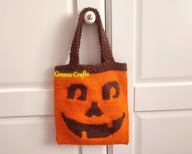 Jack-o-lantern Trick or Treat Bag for Kids - Halloween Bag Knitting Pattern