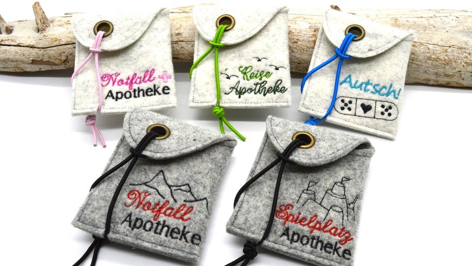 Stickdatei Etui kleine Apotheke für Pflaster fünf Motive