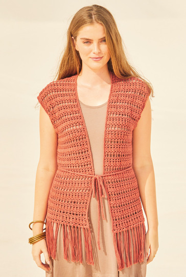 Zimtfarbene Weste mit Fransen