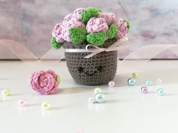 Crochet Pattern Flower Bouquet Amigurumi Pot of Rose