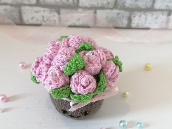 Crochet Pattern Flower Bouquet Amigurumi Pot of Rose