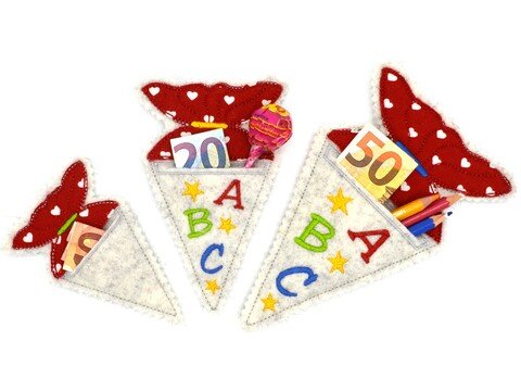 Stickdatei Schulanfang Schultüte mit Schlitz blanko und mit ABC