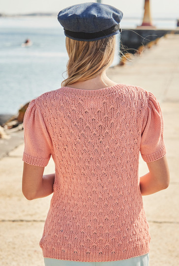 Pulli mit Fantasielochmuster und Puffärmeln in Apricot