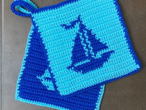 Häkelanleitung Topflappen Segelboot