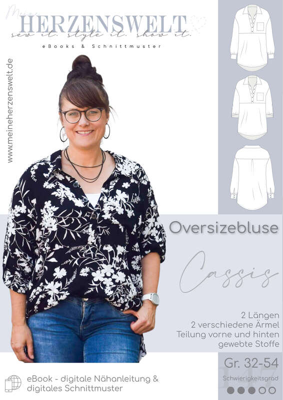 Oversizebluse – eBook Schnittmuster Gr. 32-54 – Cassis #147