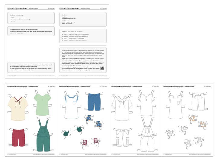 Sommerkleidung für Papierpuppenjungen – Bastelanleitung und Druckvorlagen