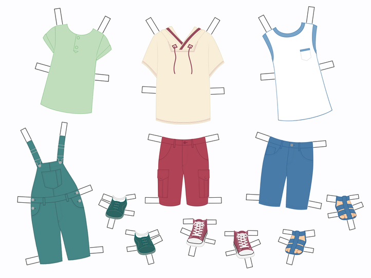 Sommerkleidung für Papierpuppenjungen – Bastelanleitung und Druckvorlagen