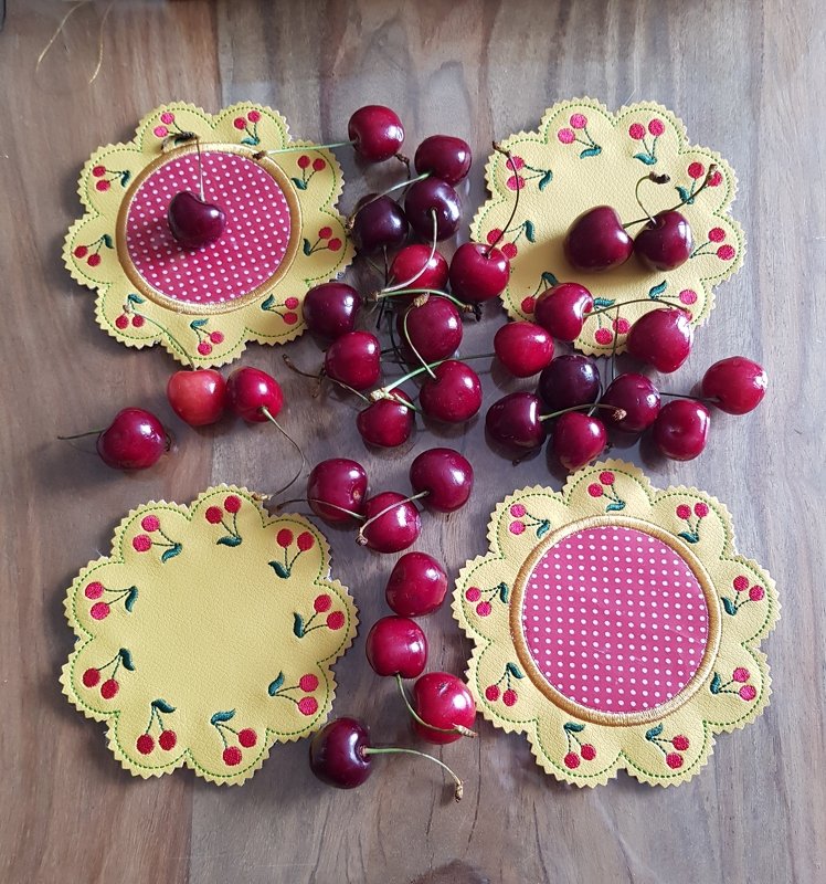 Stickdatei Mugrug Untersetzer Kirsche Blumenform 5 Größen - Bild 6